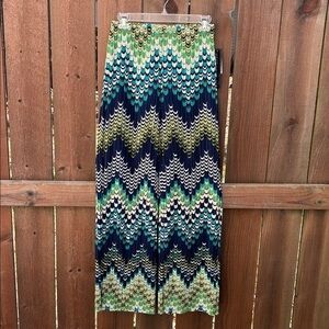Coco Bianco Palazzo Chevron Peacock Pants Size Small NWT